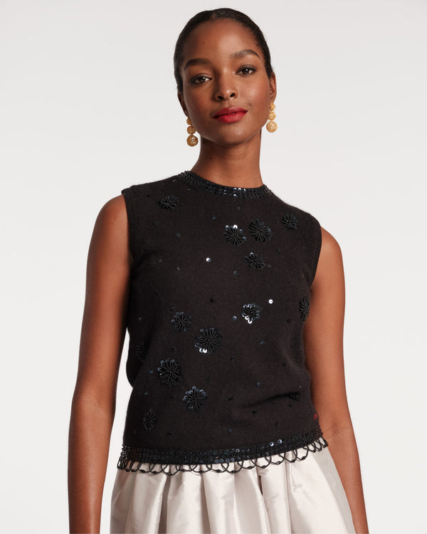 Star Embroidered Knit Shell Black Tops Frances Valentine