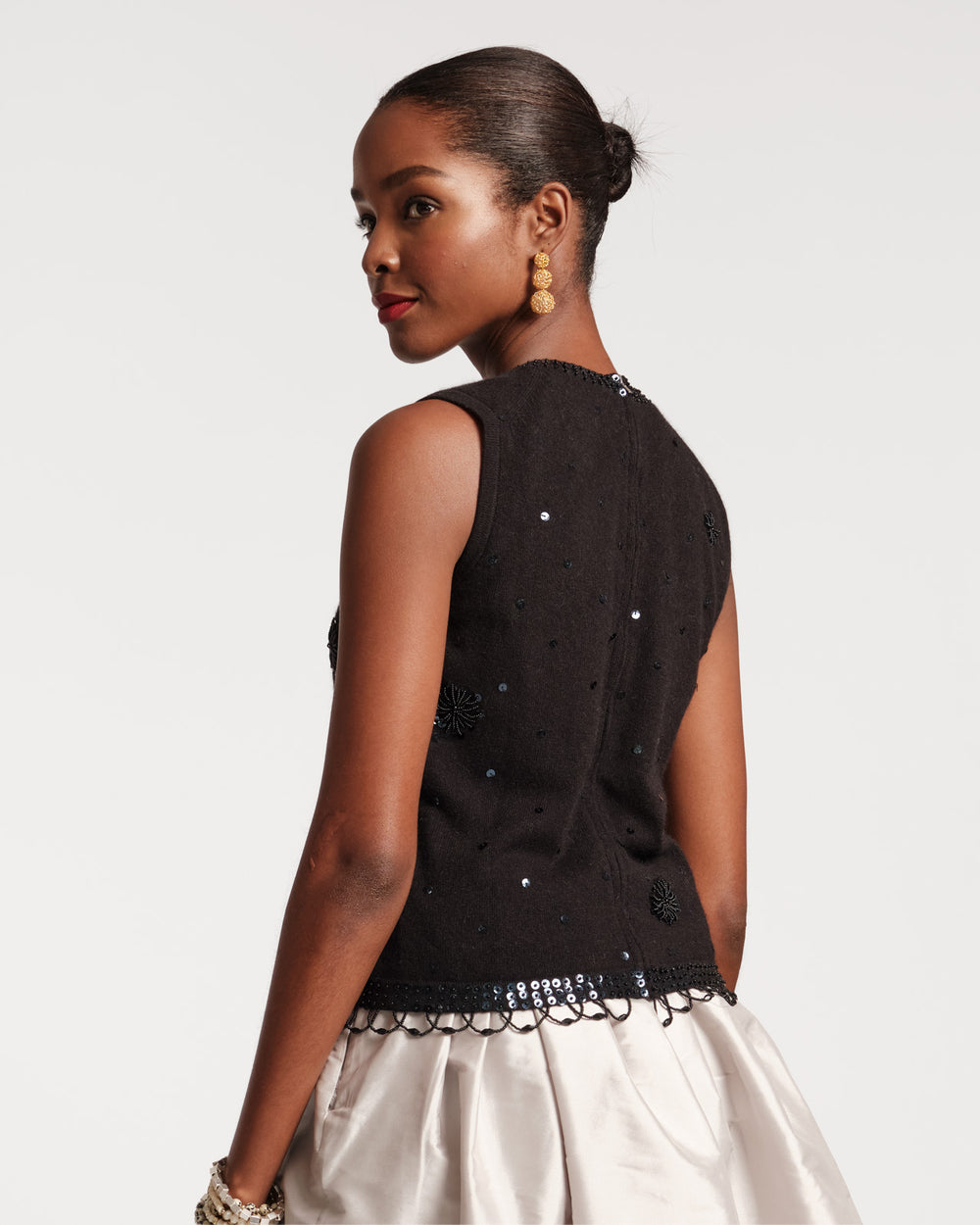 Star Embroidered Knit Shell Black Tops Frances Valentine