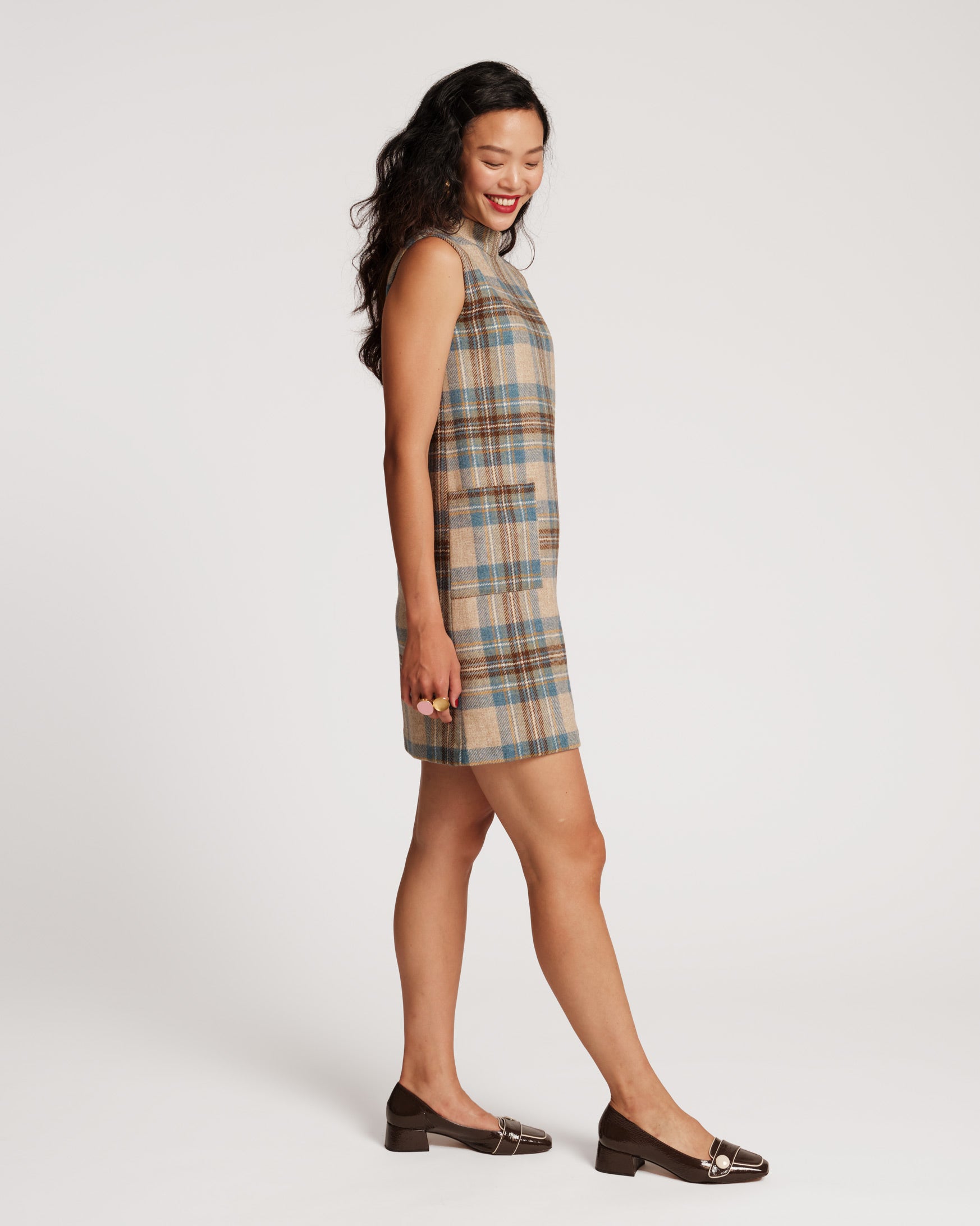 Ellen Wool Shift Dress Stewart Plaid