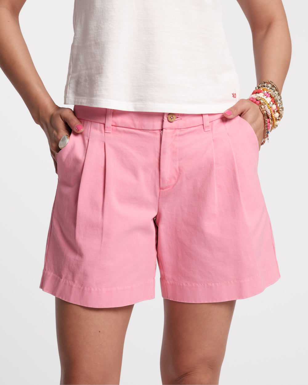 Benny Pleated Cotton Short Pink Shorts Frances Valentine