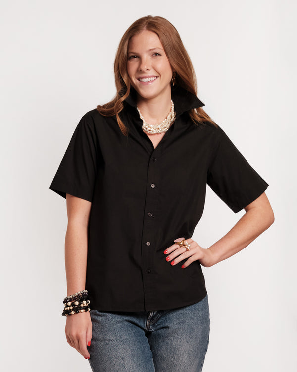 Perfect Button Down Short Sleeve - Black Tops Frances Valentine