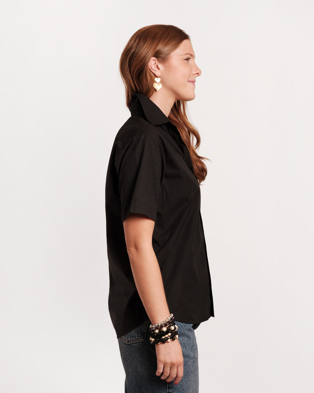 Perfect Button Down Short Sleeve - Black Tops Frances Valentine