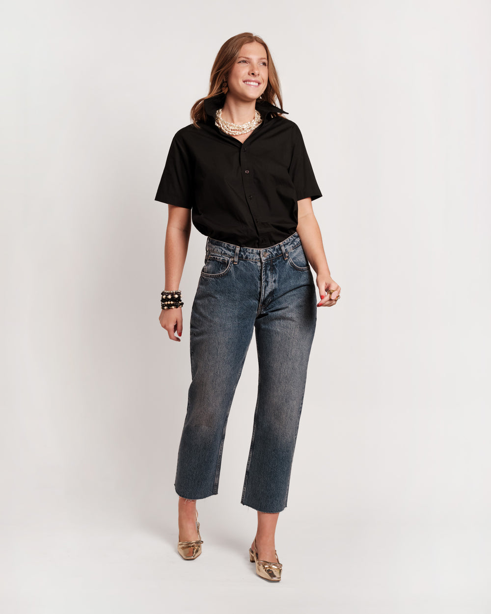 Perfect Button Down Short Sleeve - Black Tops Frances Valentine