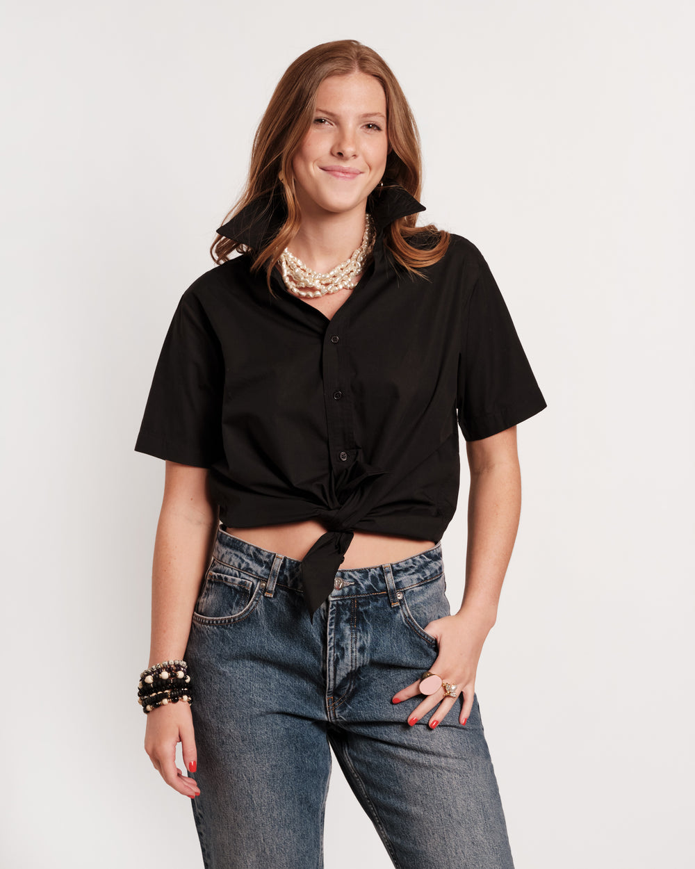 Perfect Button Down Short Sleeve - Black Tops Frances Valentine