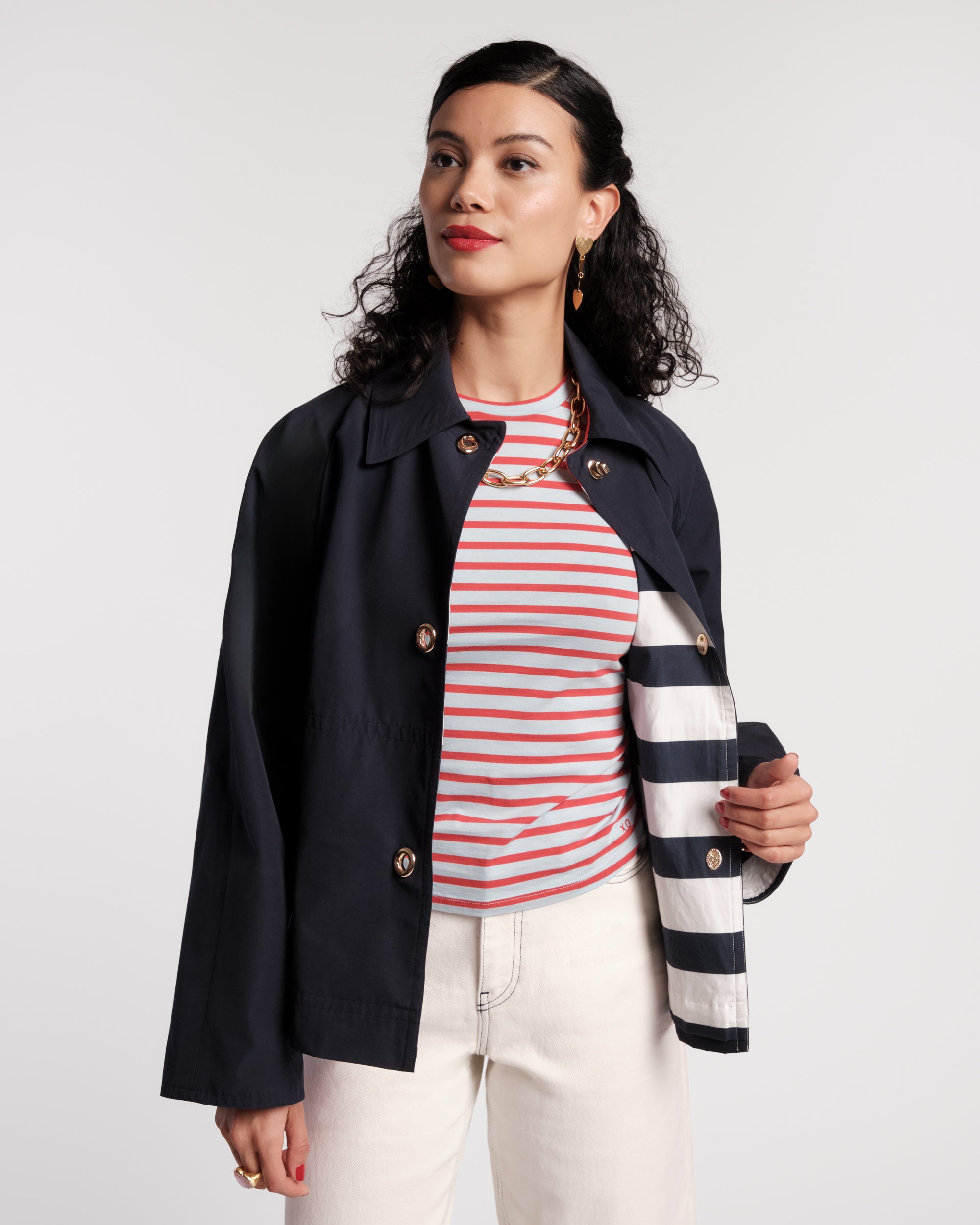 トップス MOMENTEL Pink Navy Short Sleeve Jacket Track Half Zip Jacket | Only $ 47 | Organic Basics