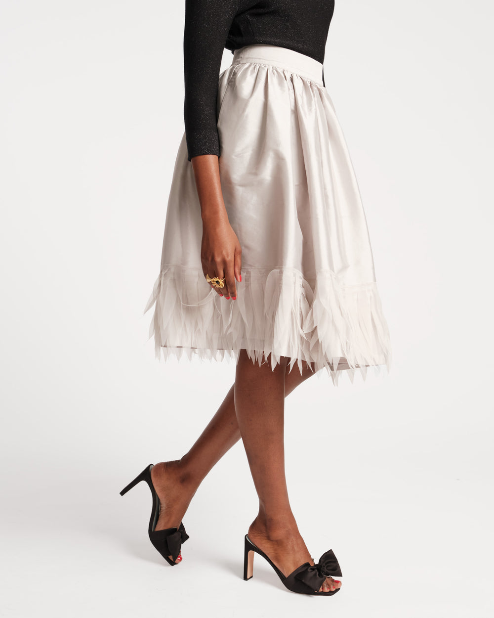 Barbara Midi Feather Skirt - Silver - Frances Valentine