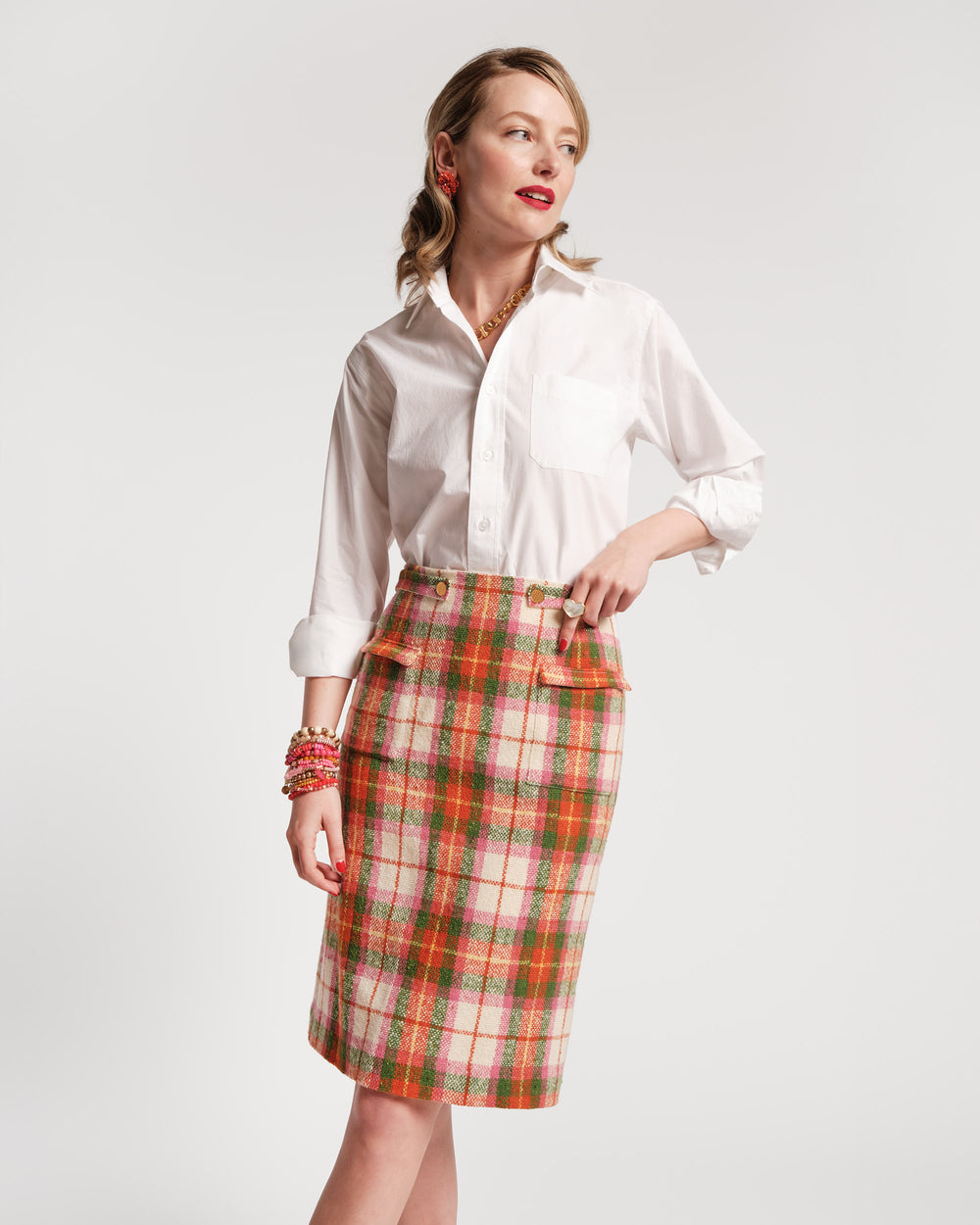 Wool Plaid Pencil Skirt - Frances Valentine