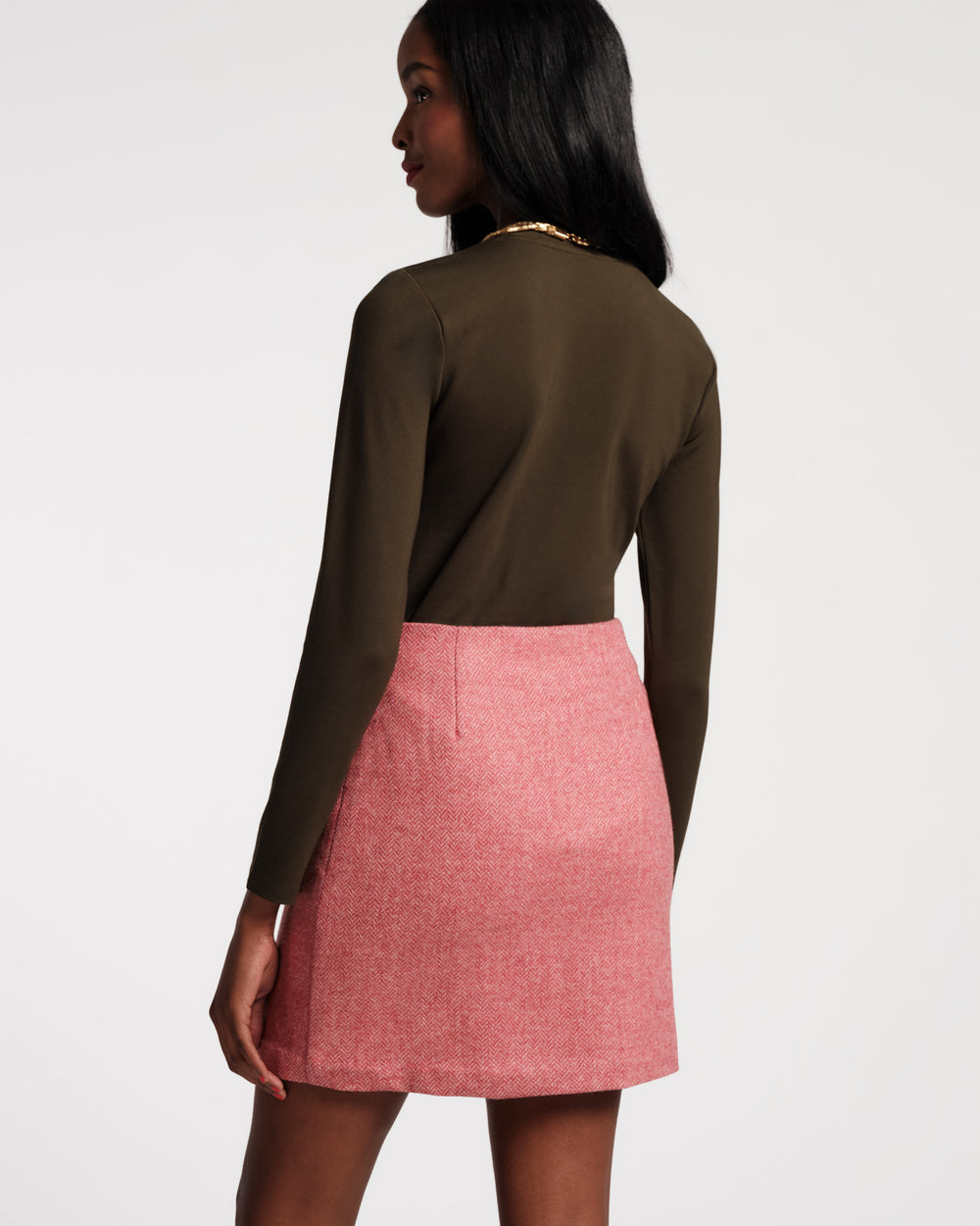 Penelope Mini Skirt - Pink Herringbone Wool Pink - Frances Valentine