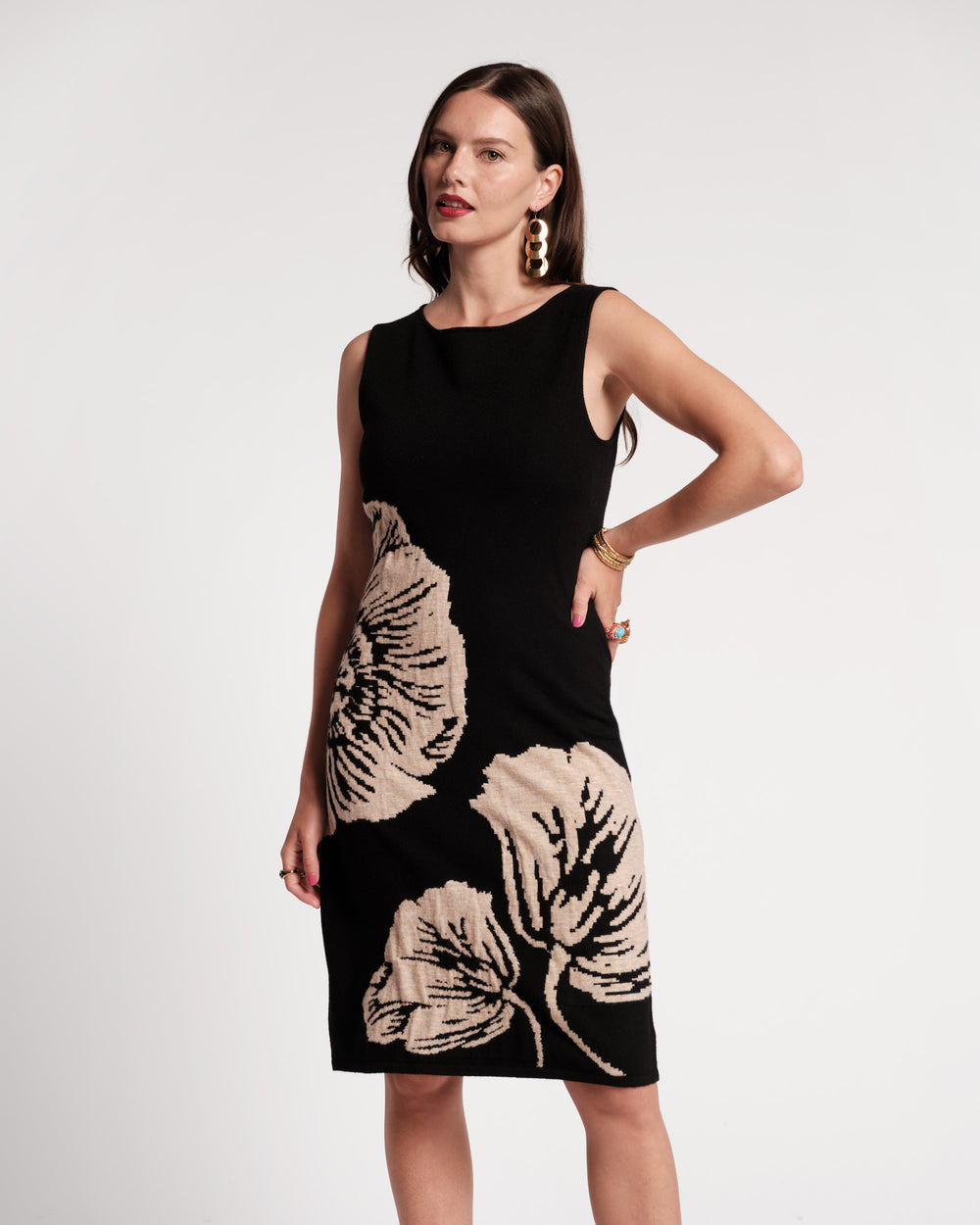 Swan Shift Dress - Carefree Chrysanthemum Black Dresses Frances Valentine
