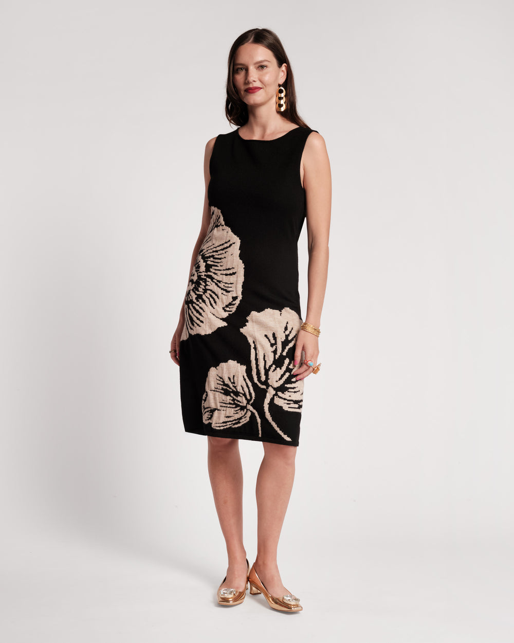Swan Shift Dress - Carefree Chrysanthemum Black Dresses Frances Valentine