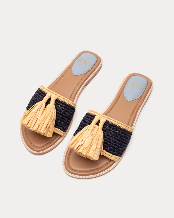 Sandal w/Tassle Raffia Raffia/Leather Navy/Natural Frances Valentine