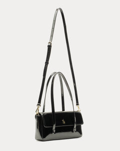 Small Slim Tote Soft Patent Leather Black - Frances Valentine