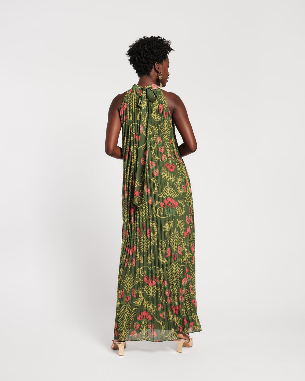 Slim Pleated Maxi Dress - Canopy Green L Slim Pleated Maxi Dress - Canopy Green L