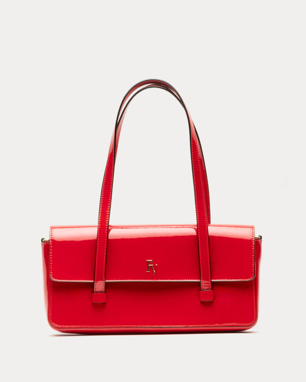 Small Slim Tote Bag - Patent Leather Red - Frances Valentine