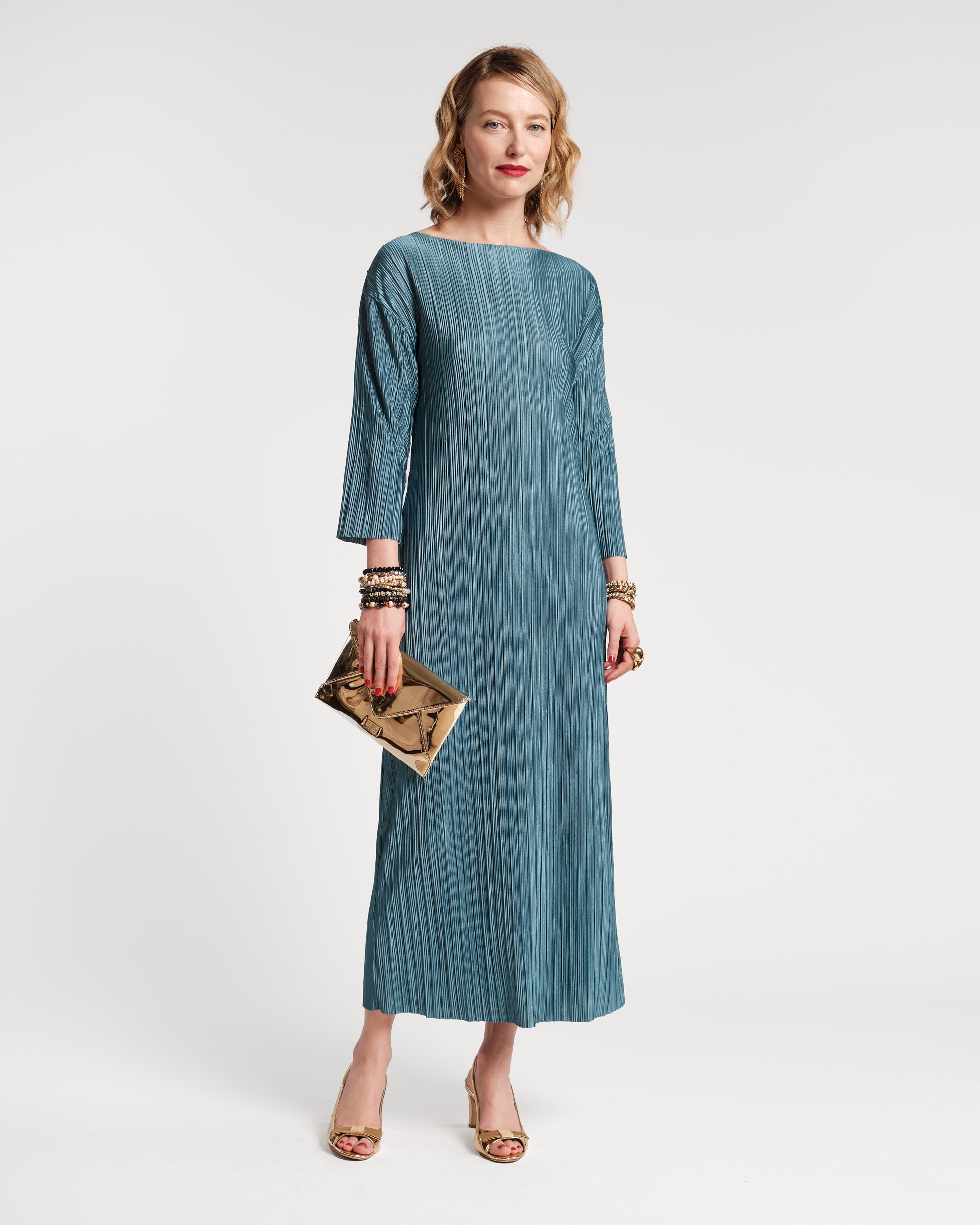 Slinky Pleated Maxi Dress French Blue