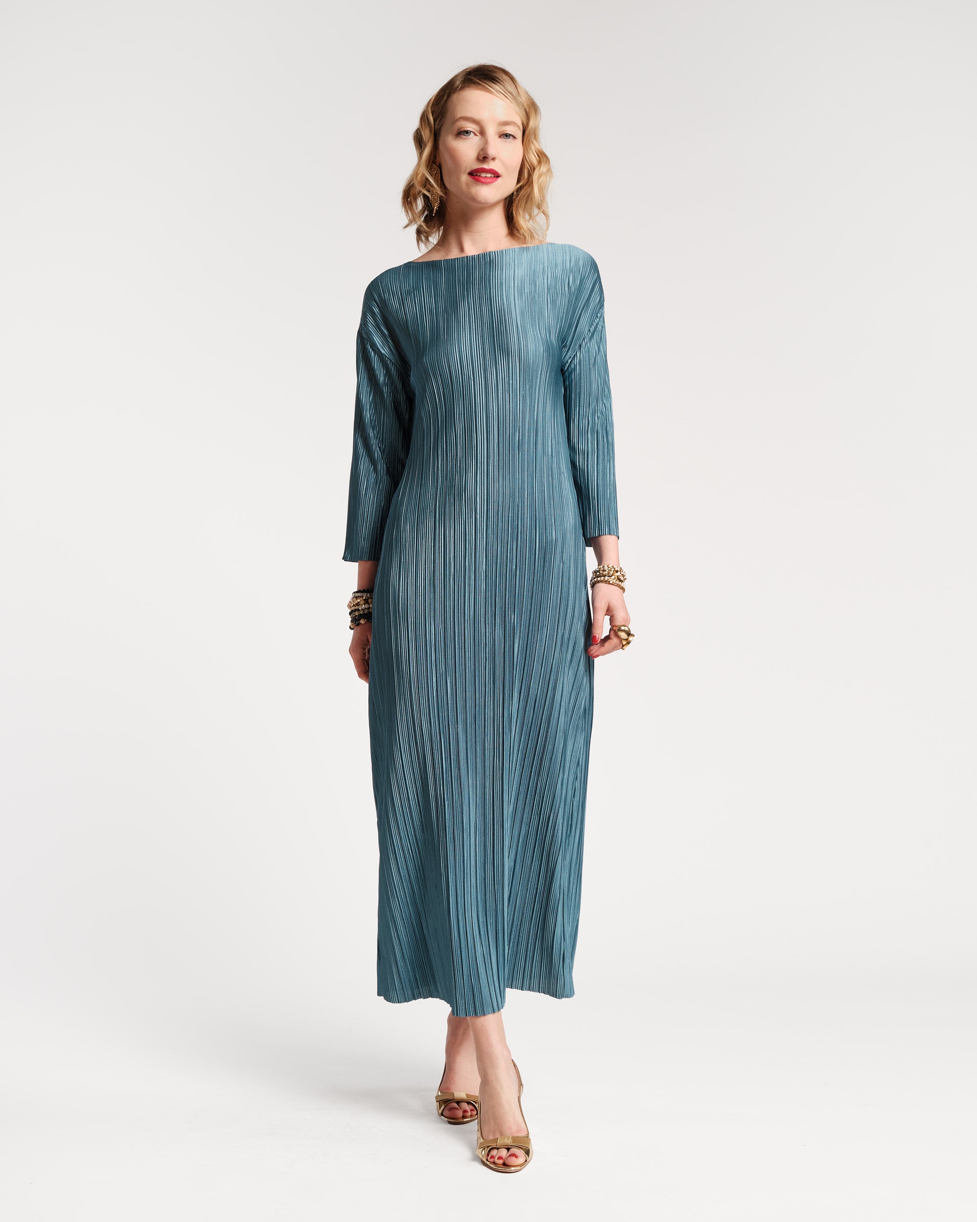 Slinky Pleated Maxi Dress French Blue