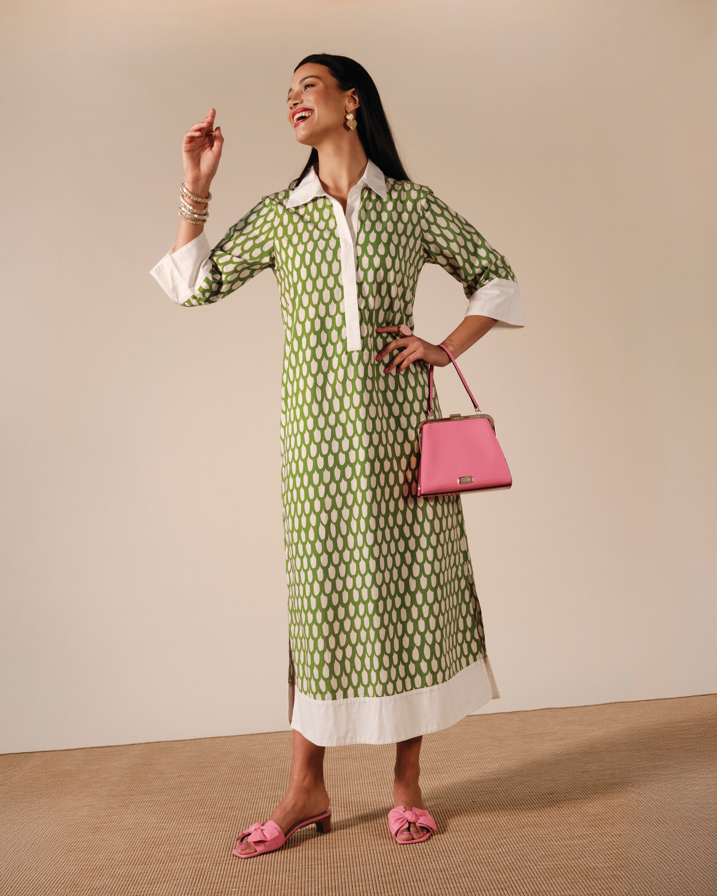 Tracey Midi Dress - Loop Print Green – Frances Valentine