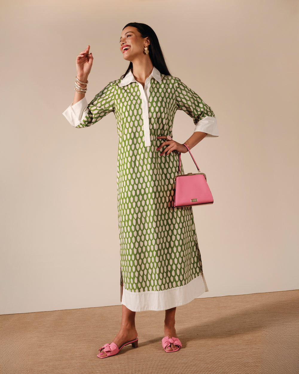 Tracey Midi Dress - Loop Print Green XS Tracey Midi Dress - Loop Print Green XS