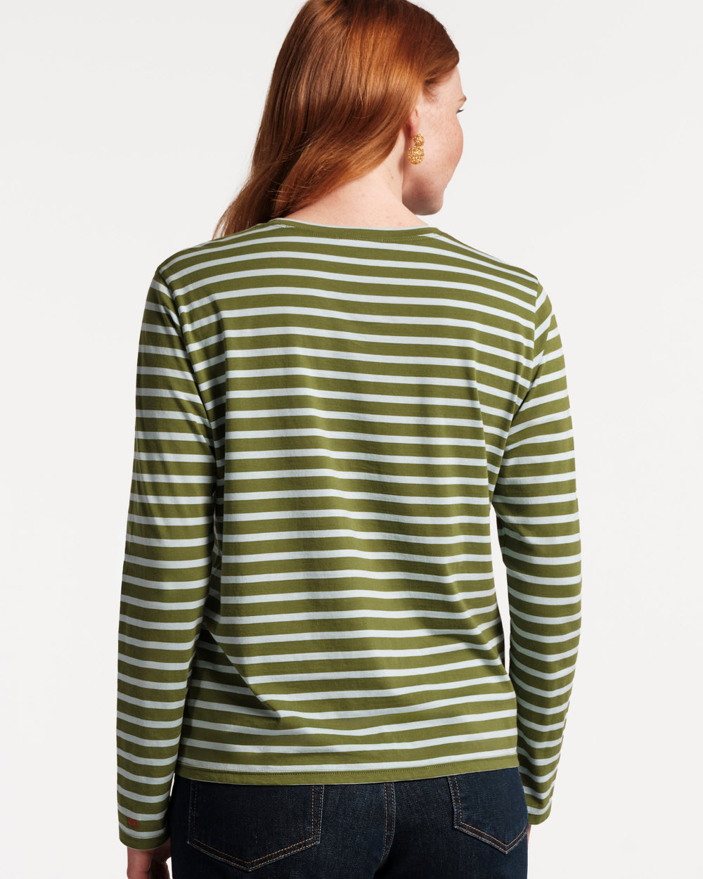 Long Sleeve Striped Tee Shirt - Olive/Light Blue - Frances Valentine