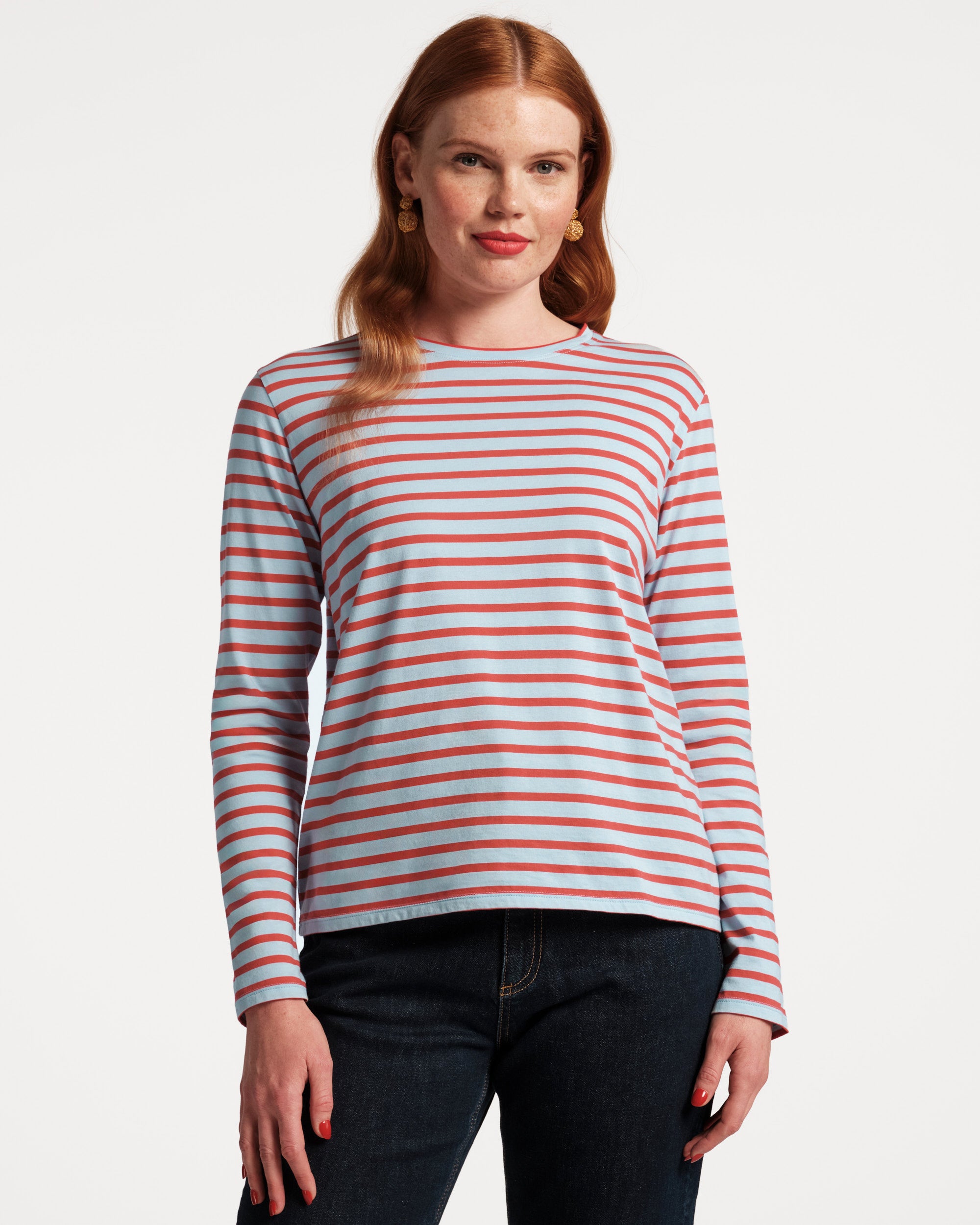 Long Sleeve Striped T Shirt - Light Blue/Red – Frances Valentine