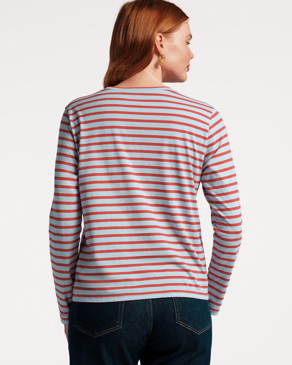 Long Sleeve Striped Tee Shirt - Light Blue/Red - Frances Valentine