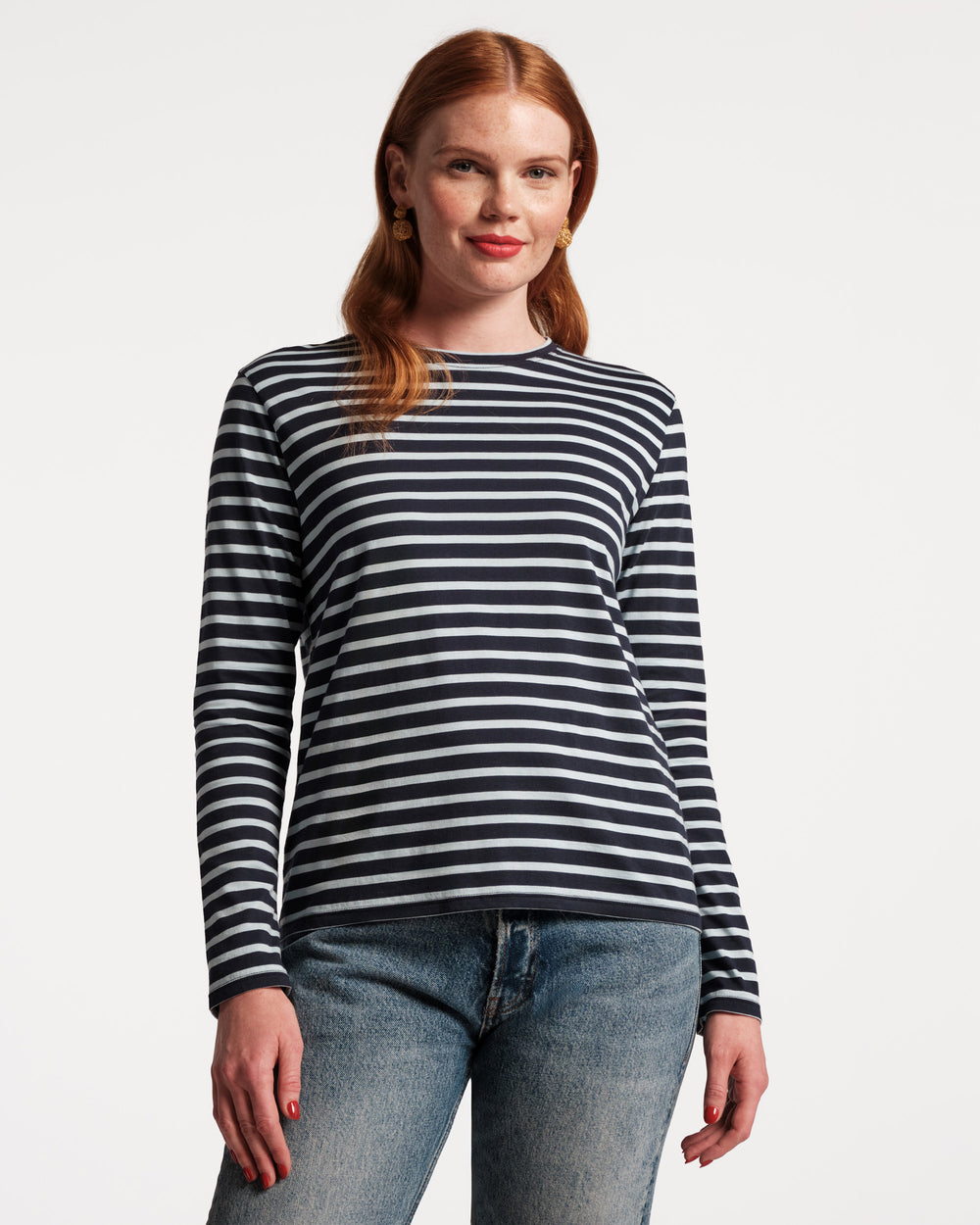 Long Sleeve Striped Tee Shirt - Navy/Light Blue - Frances Valentine