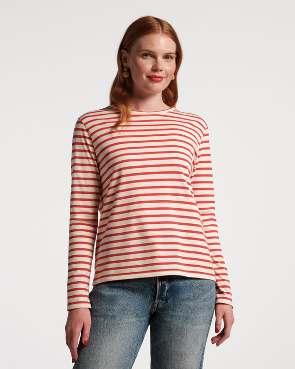 Long Sleeve Striped Tee Shirt - Red/White - Frances Valentine