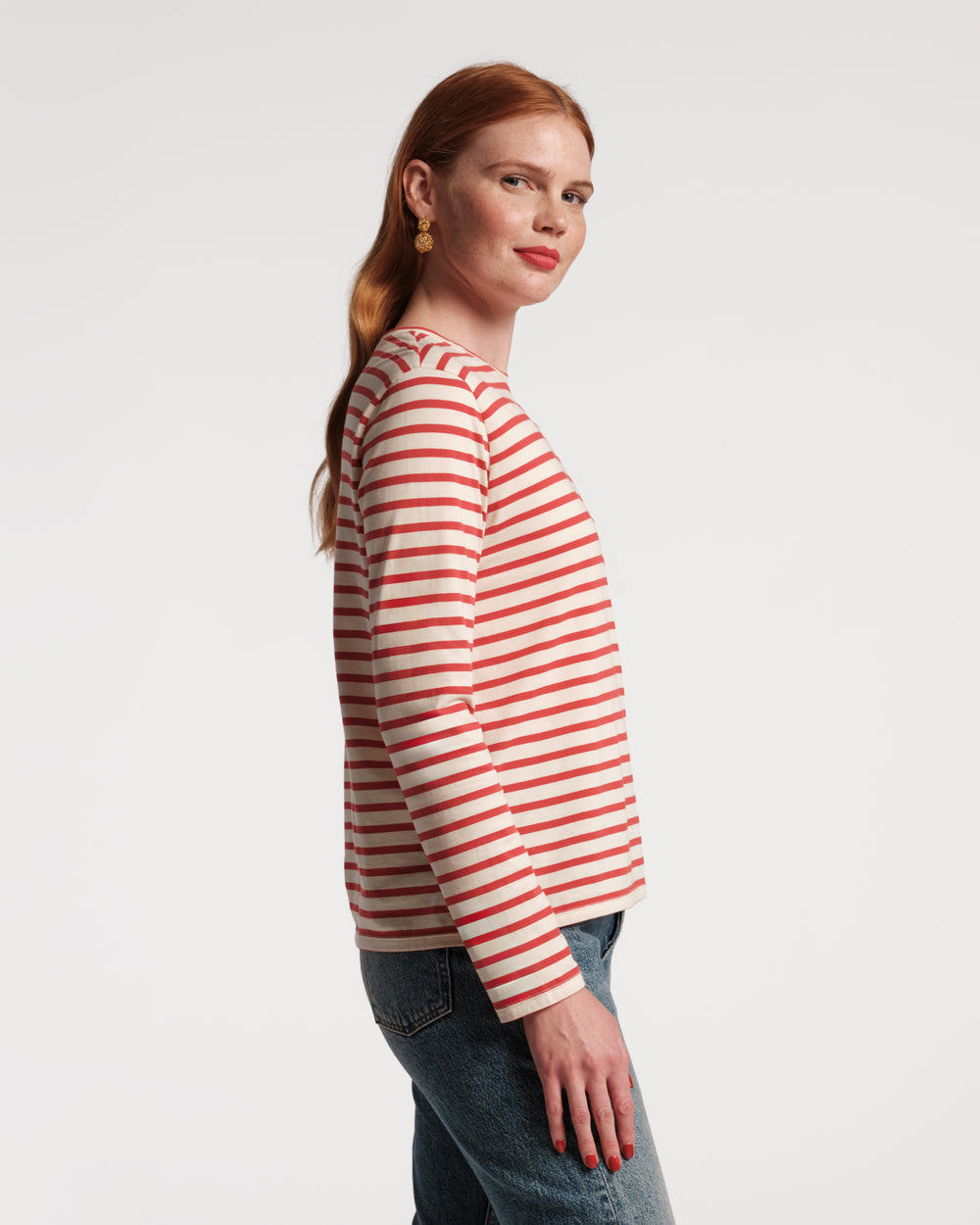 Long Sleeve Striped Tee Shirt - Red/White - Frances Valentine
