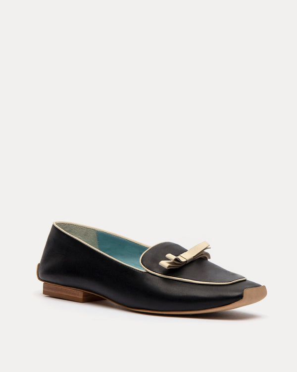 Suzanne Loafer - Leather Black Oyster - Frances Valentine