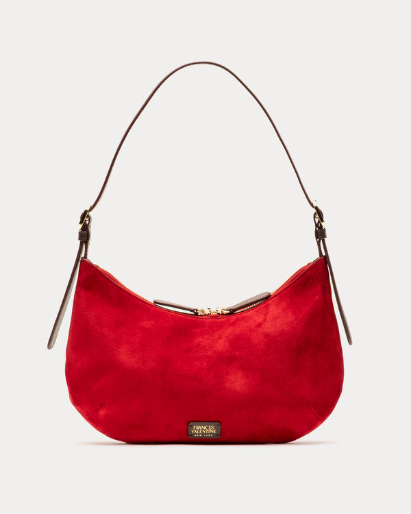 Starr Suede Hobo - Cherry Red - Frances Valentine