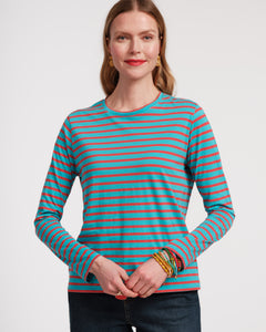 Long Sleeve Striped Tee Shirt Turquoise Red - Frances Valentine