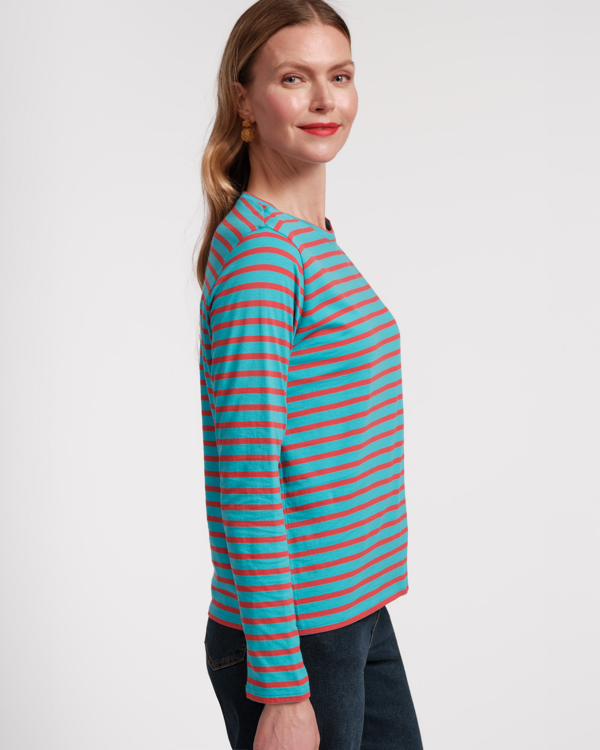 専用Fruttaring Heart Stripe Long sleeve STRIPED_TEE_RED_TURQUIOSE_01.