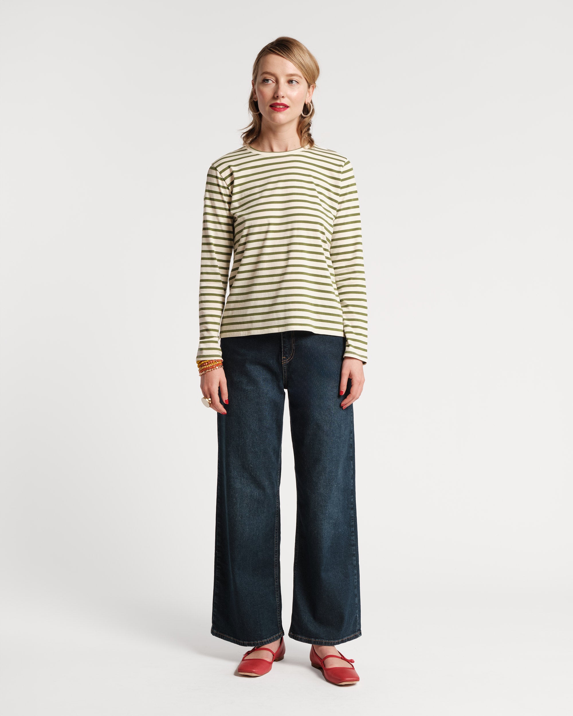 Long Sleeve Striped Tee Shirt Oyster Green