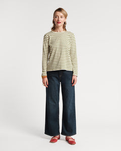 Long Sleeve Striped Tee Shirt Oyster Green - Frances Valentine