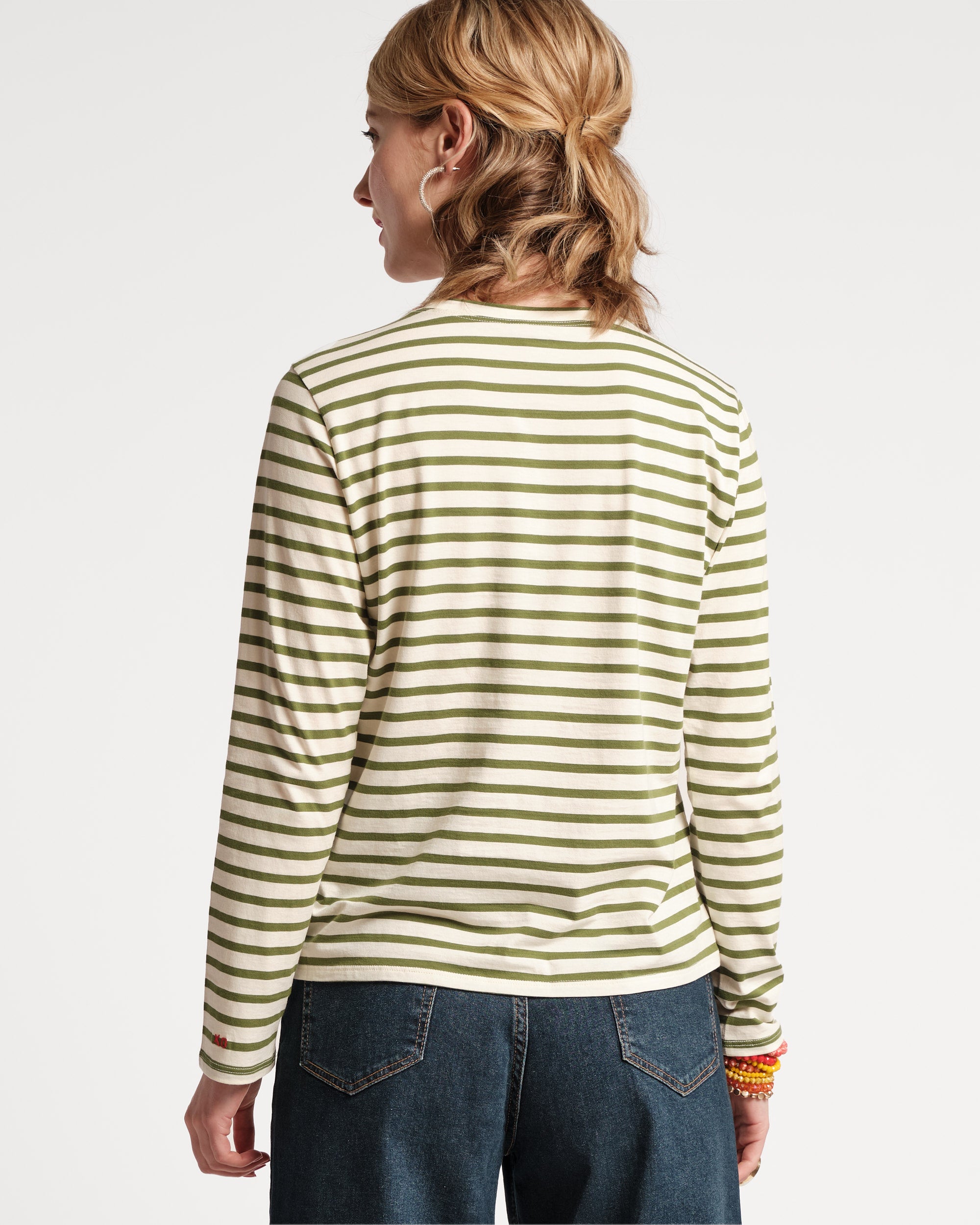 Long Sleeve Striped Tee Shirt Oyster Green