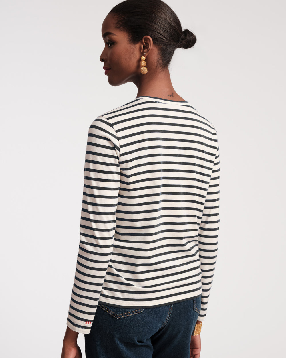 Long Sleeve Striped T Shirt - Oyster/Black