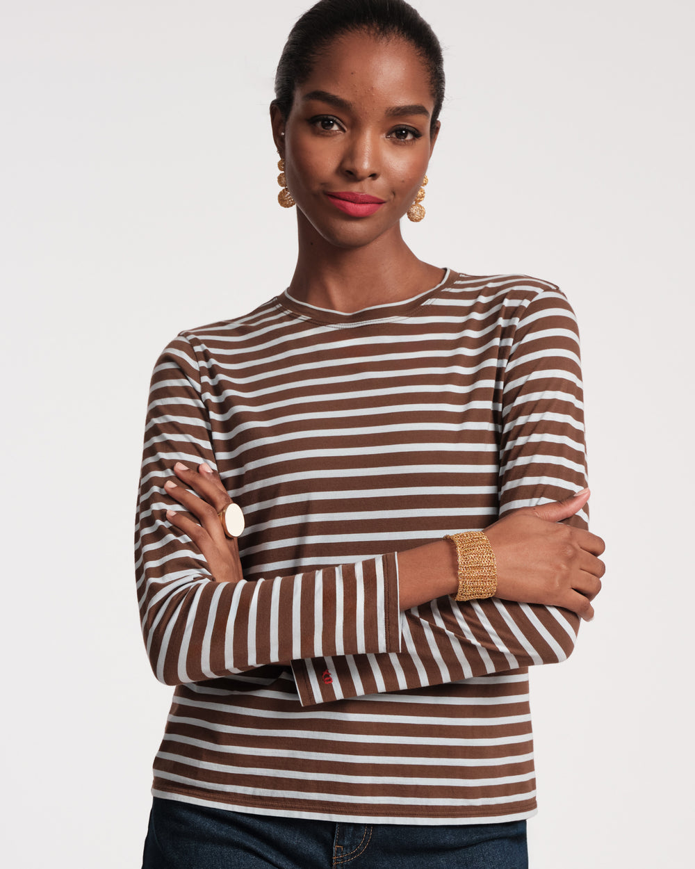 Long Sleeve Striped Tee Shirt - Chocolate Light Blue - Frances Valentine