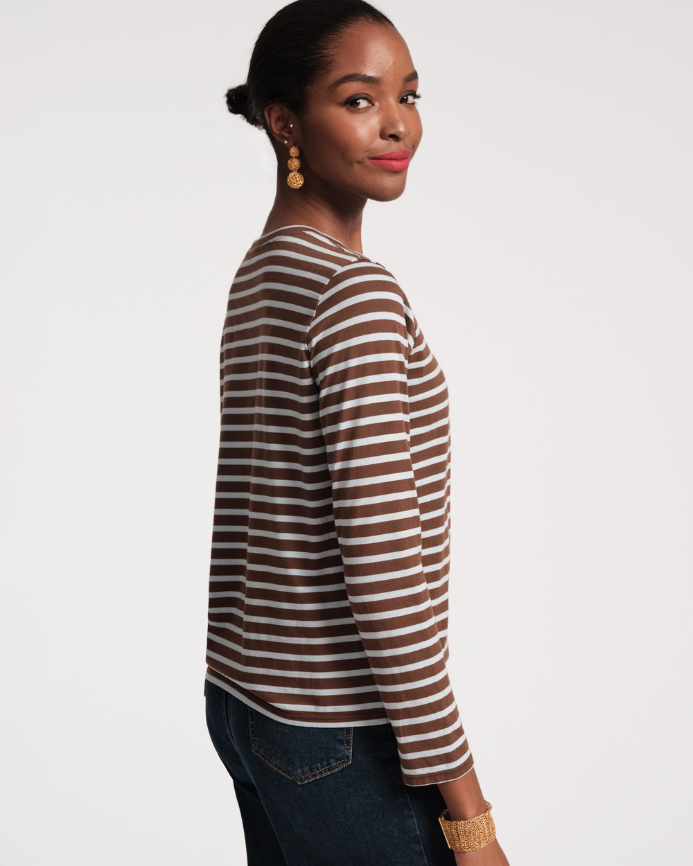 Long Sleeve Striped Tee Shirt - Chocolate Light Blue - Frances Valentine