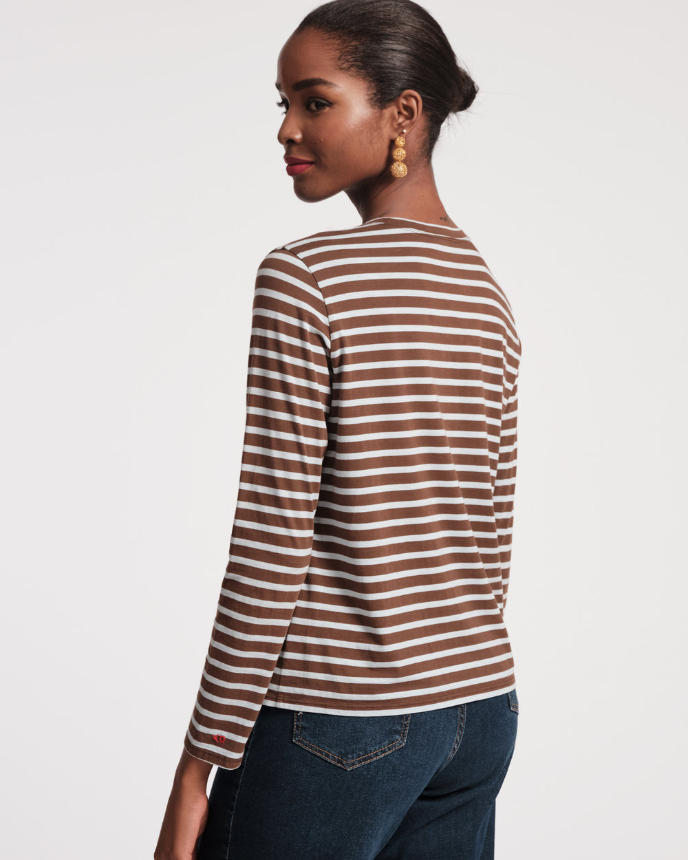 Long Sleeve Striped Tee Shirt - Chocolate Light Blue - Frances Valentine