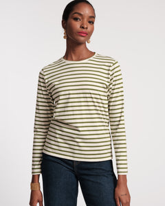 Long Sleeve Striped Tee Shirt Oyster Green - Frances Valentine