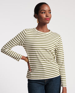 Long Sleeve Striped Tee Shirt Oyster Green - Frances Valentine