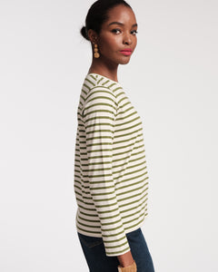 Long Sleeve Striped Tee Shirt Oyster Green - Frances Valentine