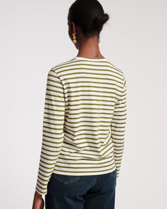 Long Sleeve Striped Tee Shirt Oyster Green - Frances Valentine