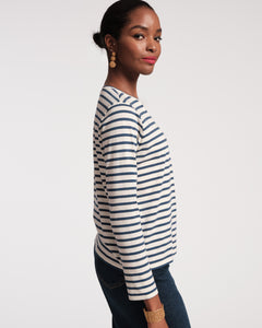 Long Sleeve Striped Tee Shirt Oyster Navy - Frances Valentine