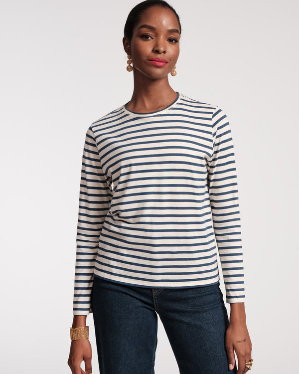 Long Sleeve Striped Tee Shirt - Oyster Navy - Frances Valentine