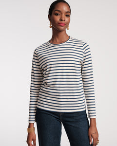 Long Sleeve Striped Tee Shirt Oyster Navy - Frances Valentine