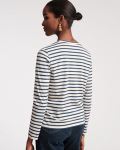 Long Sleeve Striped Tee Shirt Oyster Navy - Frances Valentine