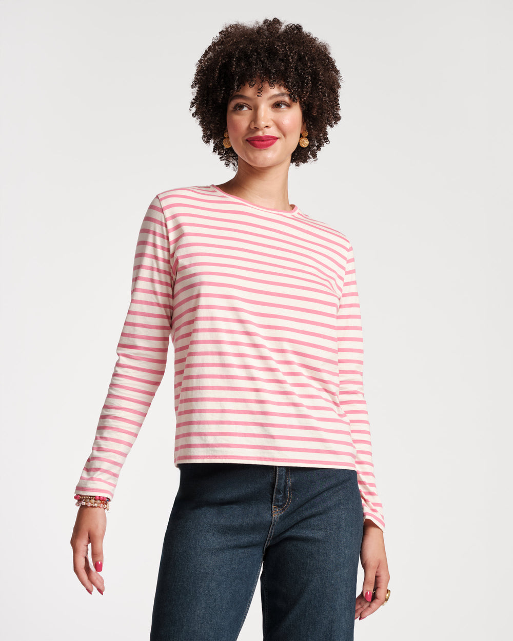 Long Sleeve Striped Tee Shirt - Oyster Pink - Frances Valentine