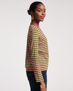 Long Sleeve Striped Tee Shirt Green/Pink - Frances Valentine