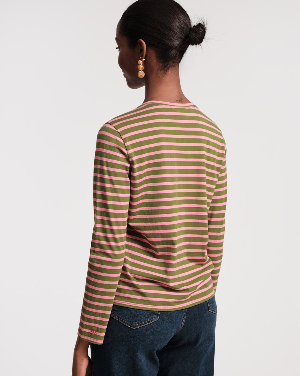 Long Sleeve Striped Tee Shirt - Green Pink - Frances Valentine
